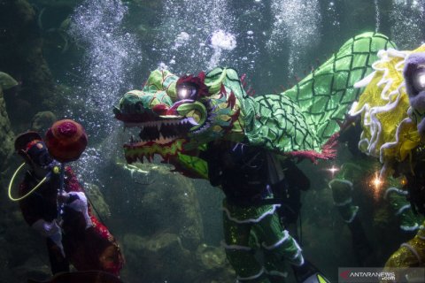 Pertunjukan barongsai dalam air