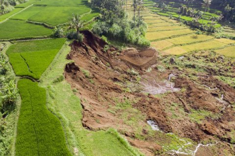 Akibat pergerakan tanah, area persawahan di Bandung Barat longsor timbun 10 rumah