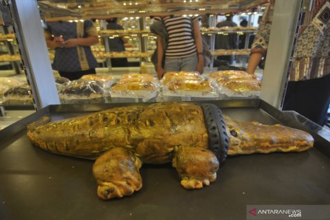 Roti buaya terjerat ban