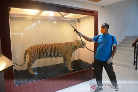 Penyemprotan disinfektan di Museum Aceh