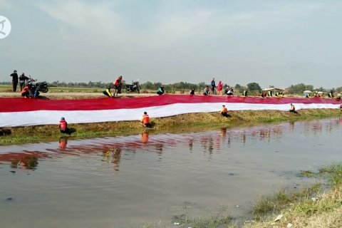 50 pegiat lingkungan bentangkan bendera merah putih di Sungai Cikijing