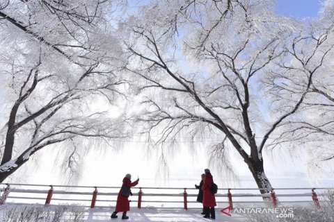 Pemandangan musim dingin di Sungai Mudanjiang China