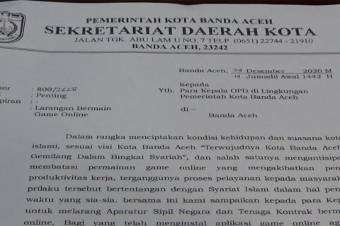 Pemkot Banda Aceh keluarkan surat larangan bermain game online bagi ASN
