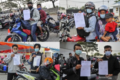 Tes cepat antigen bagi pemudik motor arus balik di Cikarang, Bekasi