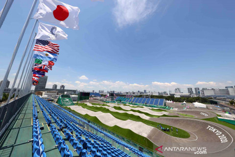Suasana lokasi pertandingan balap sepeda BMX Olimpiade Tokyo 2020