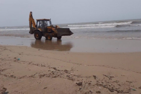 Tumpahan minyak terlihat di Pantai Juhu, Mumbai