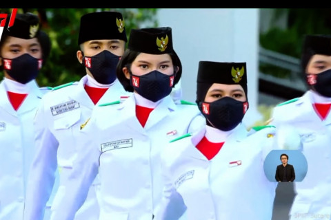 Ini formasi Paskibraka saat upacara penurunan bendera