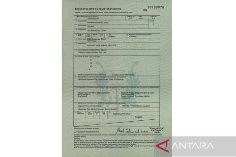 Sertifikat kematian Ratu Elizabeth II