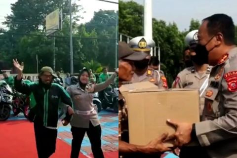 Polres Majalengka berbagi sembako dan hibur pengemudi ojek daring