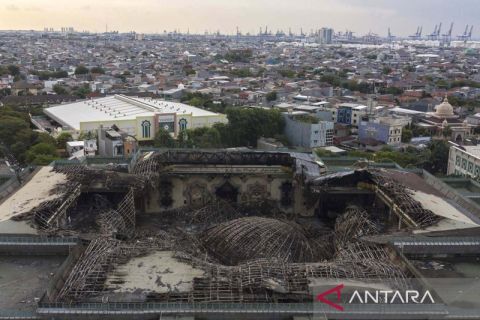 Kondisi pascakebakaran atap Masjid Jakarta Islamic Center