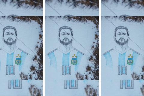 Petani China lukis potret raksasa Lionel Messi di atas salju