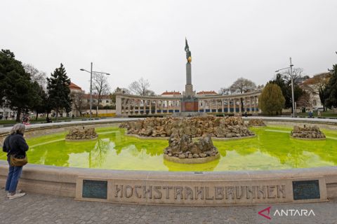 Aktivis perubahan iklim warnai kolam air mancur di Wina