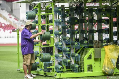 Penjahitan rumput lapangan Stadion Utama Gelora Bung Karno