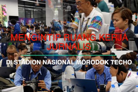 Mengintip ruang kerja jurnalis di Stadion Nasional Morodok Techo