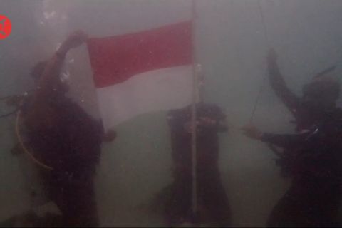 BPBD Kepri bentangkan Bendera Merah Putih di dasar laut perbatasan