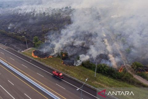 Kebakaran lahan di sisi Jalan Tol Trans Sumatera ruas Palembang-Indralaya