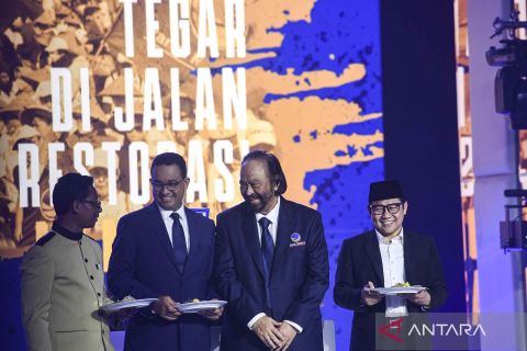 Anies Baswedan-Muhaimin Iskandar hadiri HUT Partai Nasdem