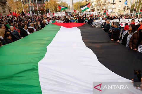 Aksi dukung warga Palestina di Barcelona