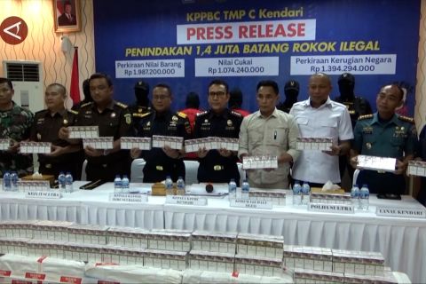 Bea Cukai Kendari tindak 1,4 juta batang rokok ilegal senilai Rp1,9 M