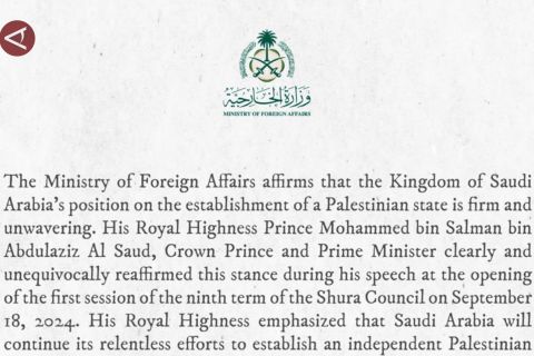 Tak tergoyahkan, Arab Saudi tegas dukung pendirian negara Palestina