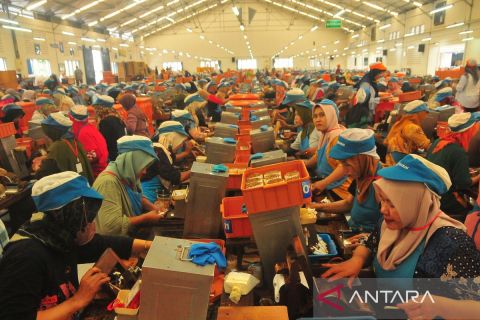 Pembagian uang THR buruh rokok