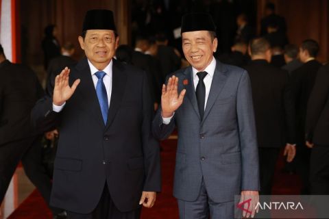 Mantan Presiden Susilo Bambang Yudhoyono dan Joko Widodo hadiri Sidang Tahunan MPR