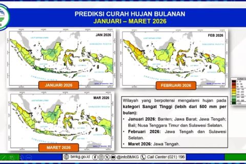 BMKG prediksi hujan sangat tinggi terjadi di enam wilayah pada Januari