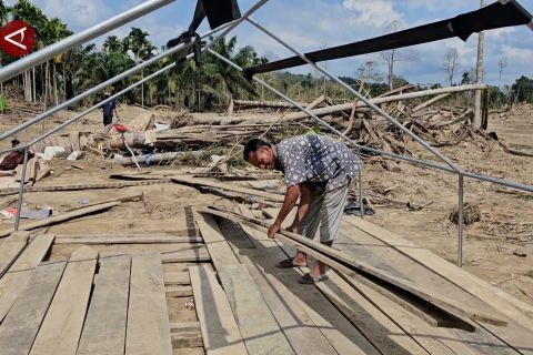 Warga Aceh Timur manfaatkan kayu sisa banjir untuk huntara mandiri