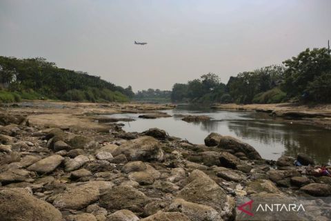 Sebulan tak turun  hujan, debit Sungai Cisadane mulai menurun