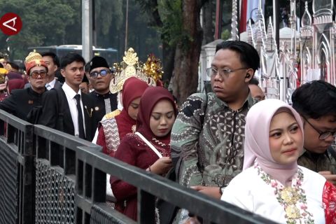 Jelang upacara peringatan HUT RI, peserta upacara mulai berdatangan