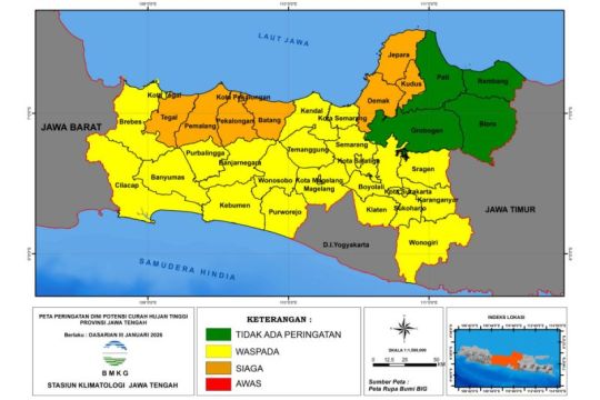 BMKG menetapkan status siaga hujan lebat di wilayah Pantura Jateng