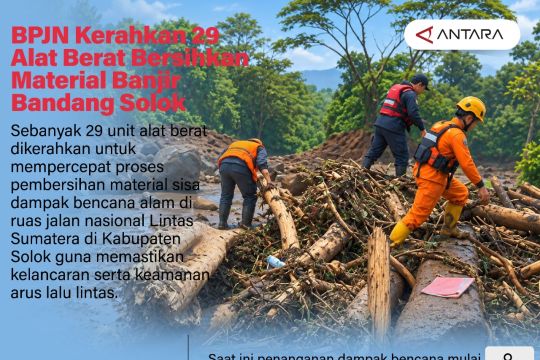 BPJN kerahkan 29 alat berat bersihkan material banjir bandang Solok