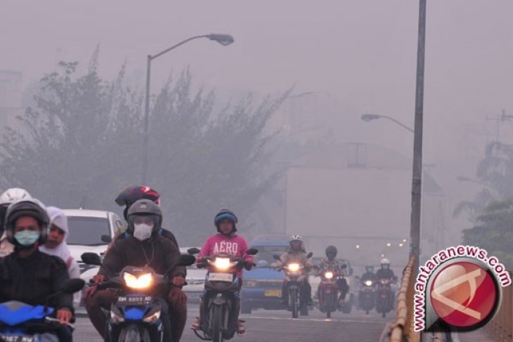 Kota Pekanbaru diliputi kabut asap berbau menyengat