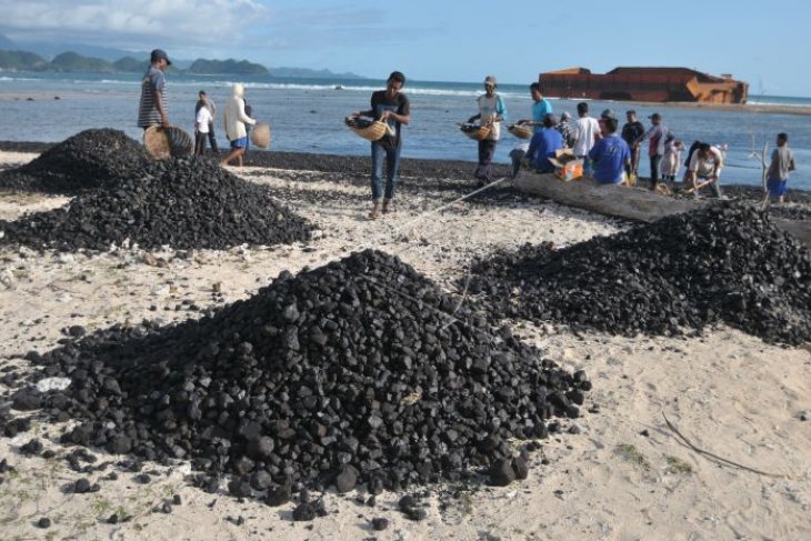 Bersihkan tumpahan batu bara di pantai
