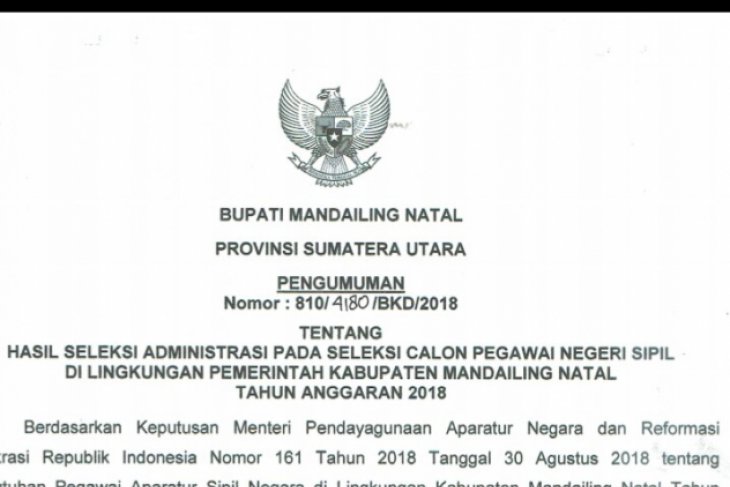 5 684 Pelamar Cpns Madina Lulus Administrasi Antara News Sumatera Utara