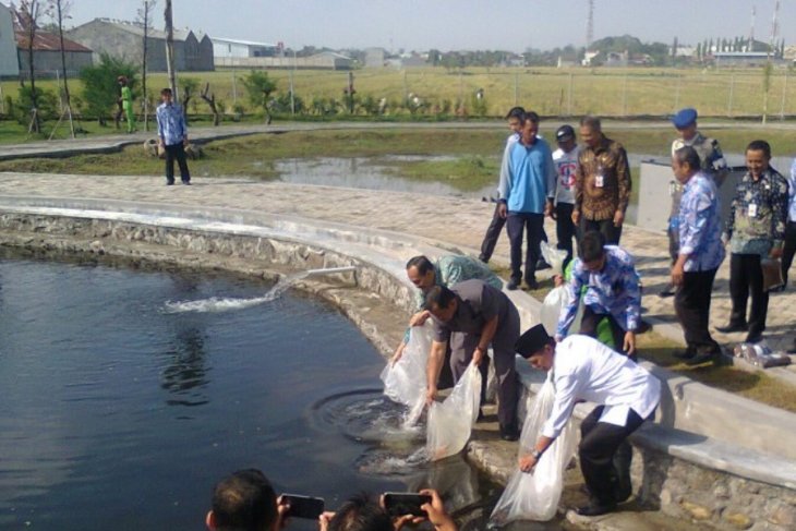 Ratusan benih koi ditebar di kolam Taman Hutan Kota Madiun