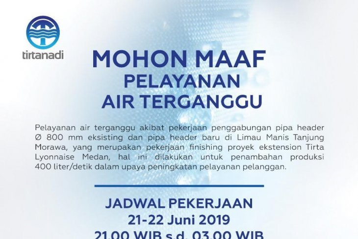 PDAM Tirtanadi lakukan penyambungan Pipa transmisi 800 mm, suplai air ke pelanggan terganggu
