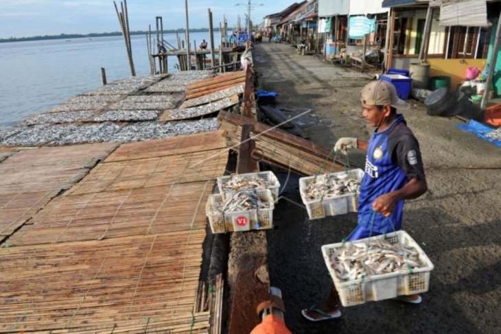 Penjualan Ikan asin di Kampung Laut Tanjabtim