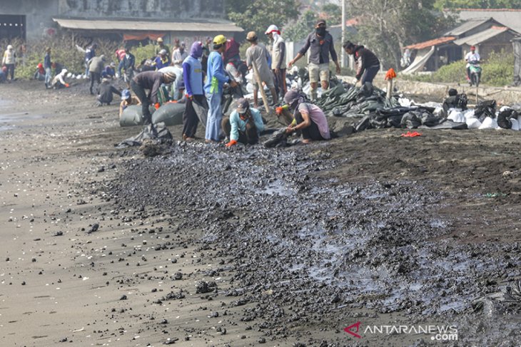 Penanganan tumpahan minyak mentah di pesisir laut Karawang 