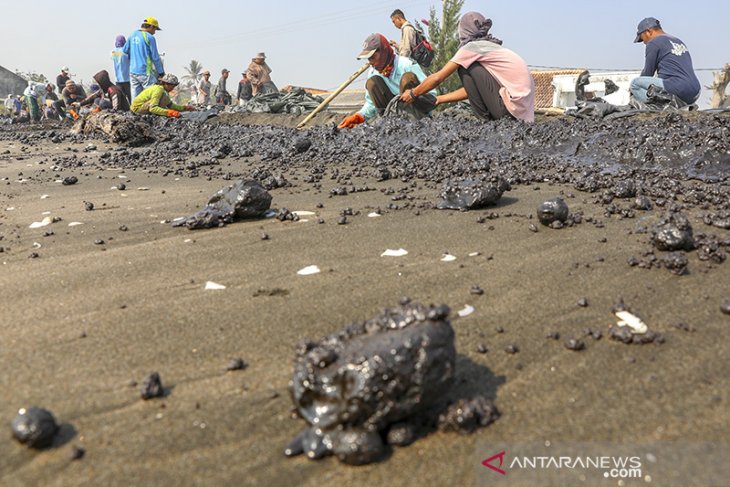 Penanganan tumpahan minyak mentah di pesisir laut Karawang 