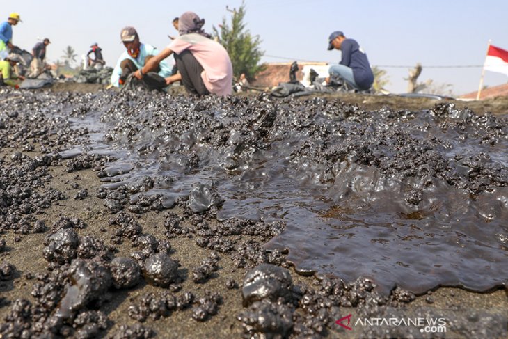 Penanganan tumpahan minyak mentah di pesisir laut Karawang 