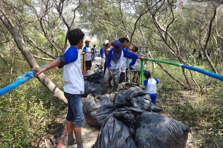 Pertamina bersih-bersih pesisir kawasan mangrove Muaragembong Bekasi