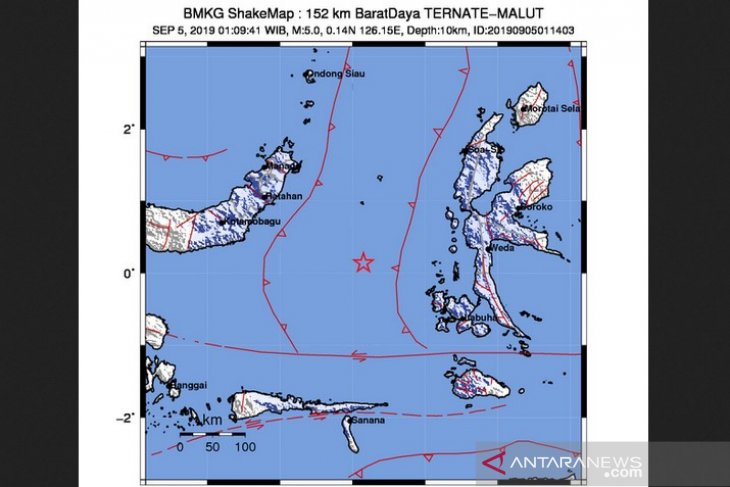 5.0-magnitude quake jolts southwest of Ternate