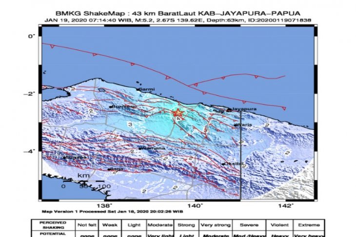 Kabupaten Jayapura kembali diguncang gempa magnitudo 5,2