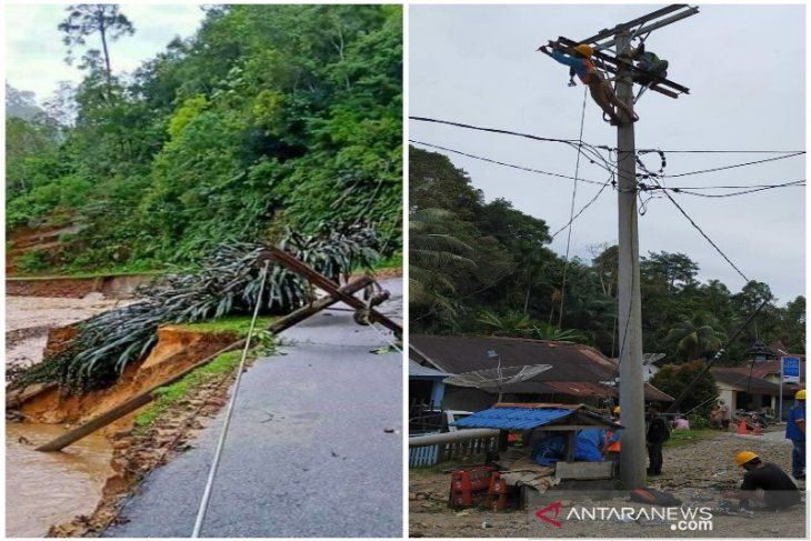 12 tiang PLN tumbang akibat banjir yang terjadi di Tapteng
