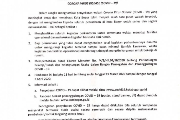 Ini imbauan resmi Wakil Wali Kota Bogor pada perkantoran swasta