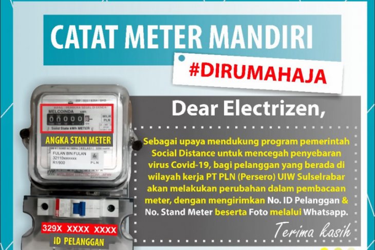 PLN minta seluruh pelanggan catat meter mandiri selama pandemi COVID-19