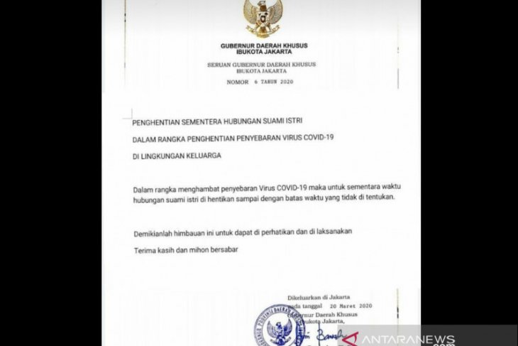 Beredar seruan hoaks Gubernur DKI penghentian hubungan suami istri