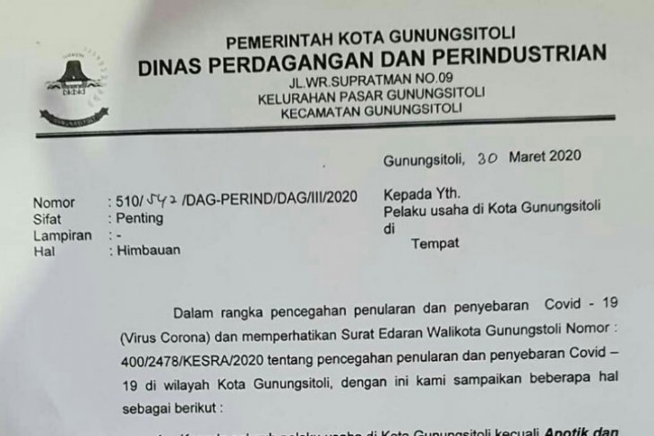 Selain apotek. semua toko di Gunungsitoli wajib tutup Pukul 19.00 WIB