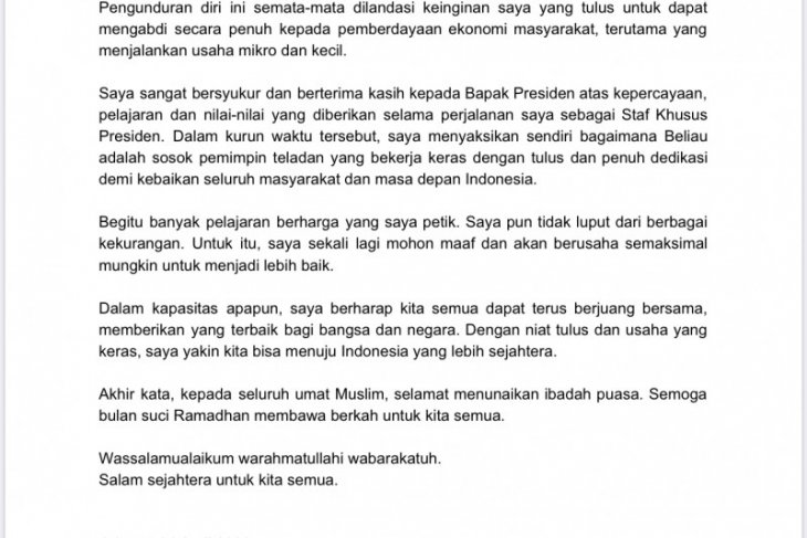 Presiden setujui Stafsus Andi Taufan mundur